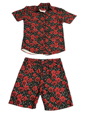 Triumph Tragedy Men's Short shirt Set, Rose pattern, men's size medium EUC